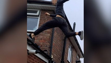 Watch: Teen fleeing police leaps across roof wearning slippers during cannabis raid