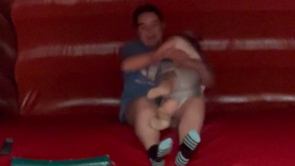 Toddler's enthusiasm gets deflated after face planting on inflatable slide