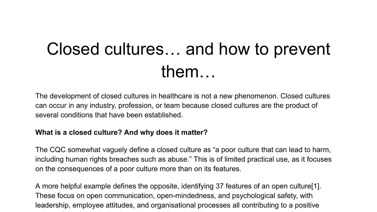 Closed Cultures, & How To Prevent Them | Niche Health & Social Care Consulting
