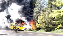 Thick plumes of smoke fill air after fiery school bus crash in New York