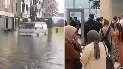 Şişli'deki bir alışveriş merkezinde vatandaşlar aşırı yağış nedeniyle mahsur kaldı