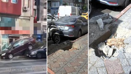 Fatih'te ağacı deviren otomobil başka bir otomobilin üzerine çıktı