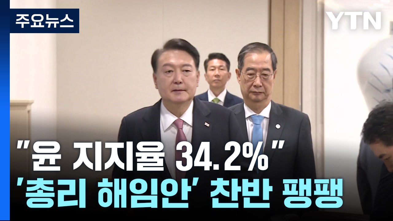 [YTN 여론조사] "尹 국정 지지율 34.2%...한 총리 해임안 통과 찬반 '팽팽...
