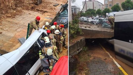 Sağanak bu kez Anadolu yakasını vurdu! İstanbul Pendik'te istinat duvarı işçi servisinin üzerine çöktü