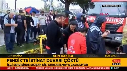Pendik'te istinat duvarı araçların üzerine çöktü