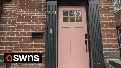 Couple's day "made" after doorbell camera catches mail carrier gushing over DIY pink door