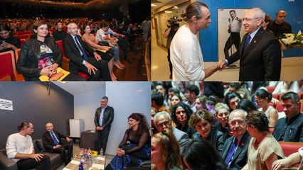 Kemal Kılıçdaroğlu,  Erdal ve Elvin Beşikçioğlu'nun uyarlayıp yönettiği Otomatik Portakal oyununu izledi