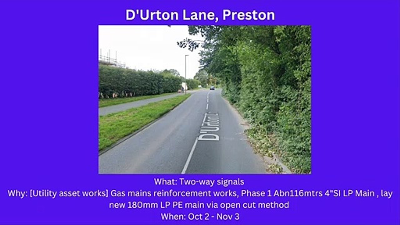 Preston roadworks starting Oct 2 - Oct 8