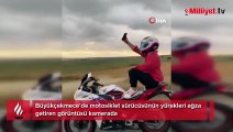 Yaptığı hareketlerle yürekleri ağza getirdi! Motosiklet sürücüsü...