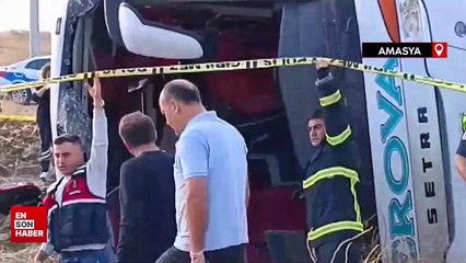 Amasya'da yolcu otobüsü devrildi