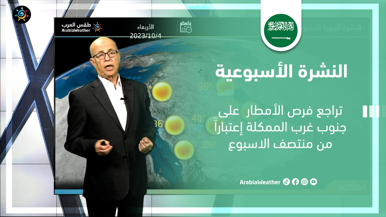 السعودية النشرة الأسبوعية | تراجع فرص الأمطار  على جنوب غرب الممكلة | الاحد 1-10-2023