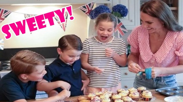 George, Charlotte & Louis bake cakes with Kate for a Cardiff street party taking place today