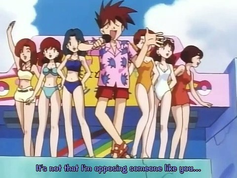 Pokémon Indigo League Episode 18 Beauty and the Beach: Gary's cheerleaders swimsuit scenes (Japanese version, English sub)