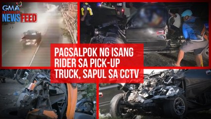 Pagsalpok ng isang rider sa pick-up truck, sapul sa CCTV | GMA Integrated Newsfeed