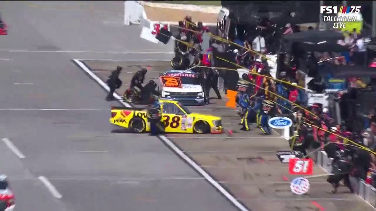 NASCAR Truck Series Talladega 2023 Smith Spins Pits Hits Crew Member
