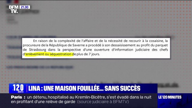 Disparition de Lina: l'enquête passe aux mains du parquet de Strasbourg en vue de l'ouverture d'une information judiciaire pour enlèvement et séquéstration