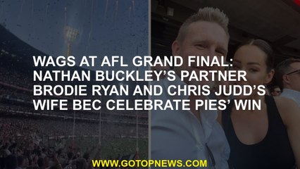 WAGS at AFL grand final: Nathan Buckley’s partner Brodie Ryan and Chris Judd’s wife Bec celebrate Pi