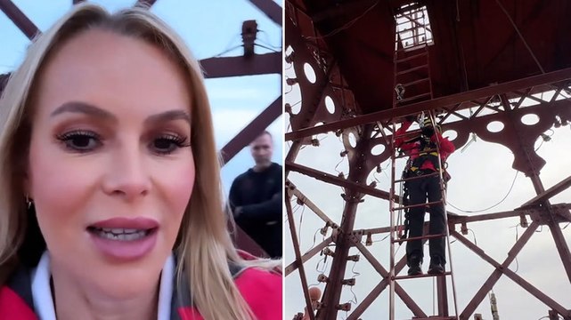 Scared Amanda Holden shakes as she climbs 500ft Blackpool Tower to raise money for charity