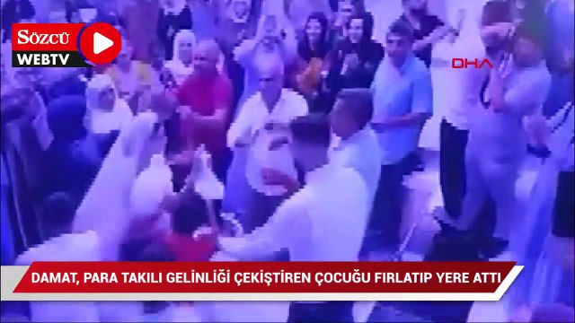 Damat, para takılı gelinliği çekiştiren çocuğu fırlatıp yere attı