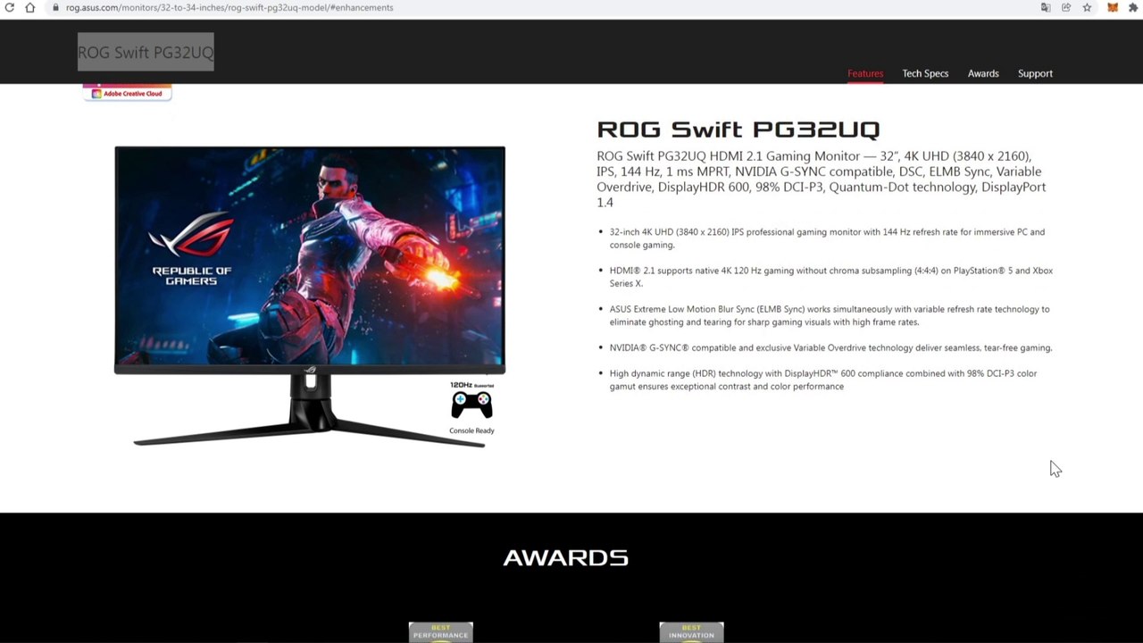MONITOR ASUS ROG SWIFT PG32UQ | 4K - 144HZ - HDMI 2.1 | CODEÁNDOSE CON LOS MEJORES DE SU CATEGORÍA 