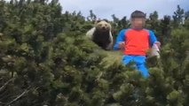 In Trentino spunta un orso alle spalle del bambino (che non perde la calma)