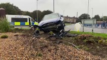 Casualty taken to hospital after car mounts Hartlepool roundabout