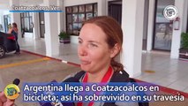 Argentina llega a Coatzacoalcos en bicicleta; así ha sobrevivido en su travesía