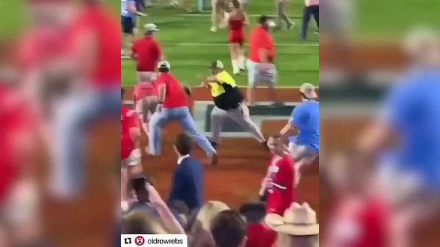 Video: Security guard making tackles on the field