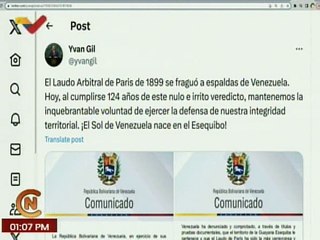 Venezuela mantiene firme su rechazo al Laudo Arbitral de París del 03 de octubre de 1899