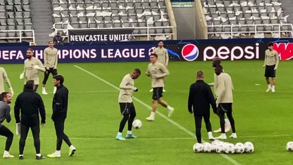 Kylian Mbappe trains at St James' Park ahead of Newcastle v PSG