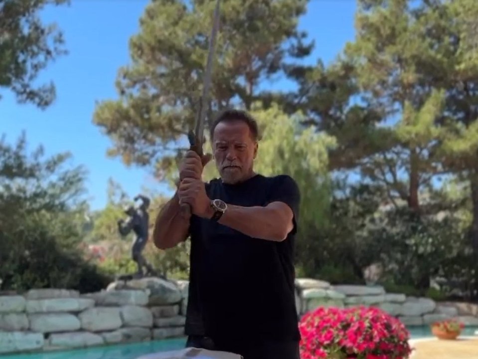 Im 'Conan'-Stil: Schwarzenegger wirbt mit Schwert für neues Buch