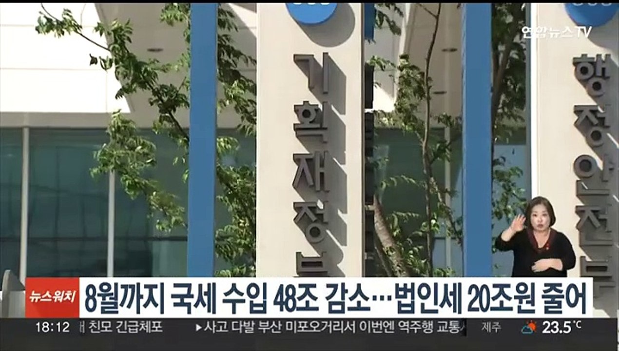 8월까지 국세 수입 48조 감소…법인세 20조원 줄어