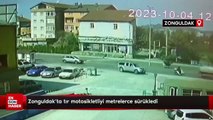 Zonguldak'ta tır motosikletliyi metrelerce sürükledi