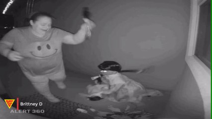 Woman Startled by Halloween Decoration | Doorbell Camera Video