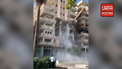 Şanlıurfa'da Ulakoğlu Apartmanı kontrollü bir şekilde yıkıldı