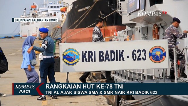 HUT ke-78 TNI, Para Pelajar Diajak Naik KRI Badik-623 Mengitari Teluk Balikpapan