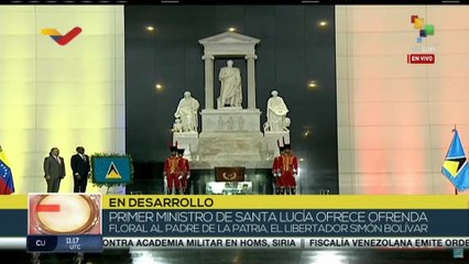 Primer ministro de Santa Lucía realiza ofrenda floral a Simón Bolívar