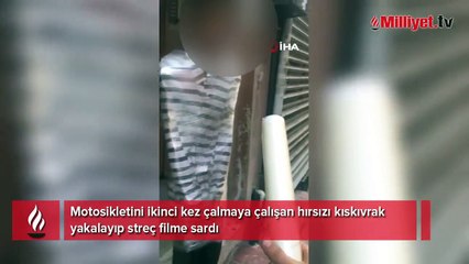16 yaşındaki gençten akılalmaz intikam! Hırsızı yakalayıp streç filme sardı