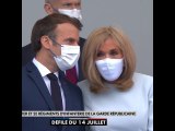 PHOTOS – Brigitte Macron en robe longue et masquée : son look inédit pour le 14...