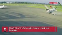 Brezilya’da çift motorlu uçağın hangara çarptığı anlar kamerada