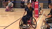 Kate celebrates scoring a conversion in wheelchair rubgy