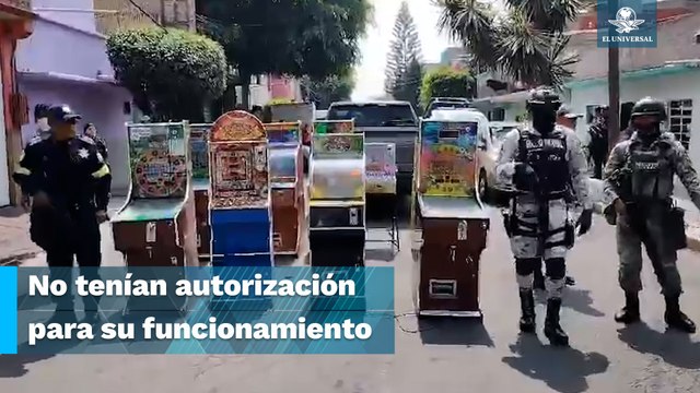 Decomisan 63 máquinas tragamonedas y droga en Neza