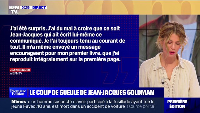 Je l'ai toujours tenu au courant de tout : Jean Bender, qui a écrit un livre sur Jean-Jacques Goldman, réagit au coup de gueule du chanteur