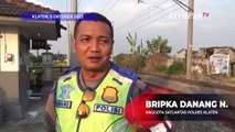 Momen Polisi Anggota Satlantas Klaten Terkena Letusan Ban Truk Kontainer saat Bertugas