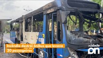 Incêndio destrói ônibus que levava 20 passageiros