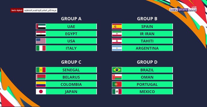 سحب قرعة كأس العالم لكرة القدم الشاطئية الإمارات 2024