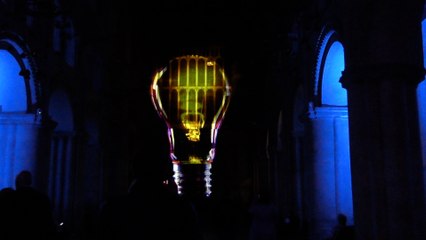 Rochester Cathedral displays amazing science-themed lightshow.