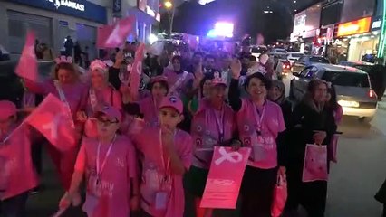 Muş'ta Pembe Bayrak Sallayan Gönüllüler Meme Kanserine Dikkat Çekmek İçin Yürüyüş Yaptı