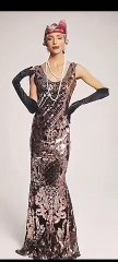 Retro 1930s Sequin V-neck Beaded Mermaid Dress