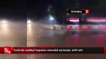 Tuzla’da caddeyi kapatan otomobil sürücüsü, drift attı